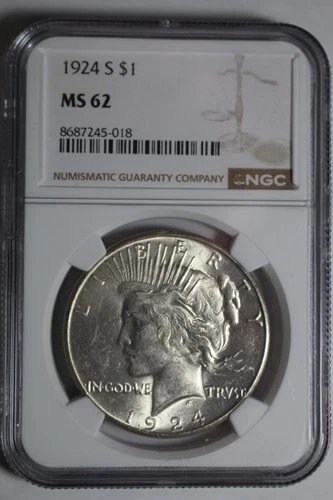 1924 S Peace Silver Dollar MS62 NGC #018