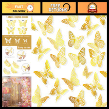 144PC 3D Gold Butterfly Wall Decor - Removable Stickers for Party, Bedroom, Wedd