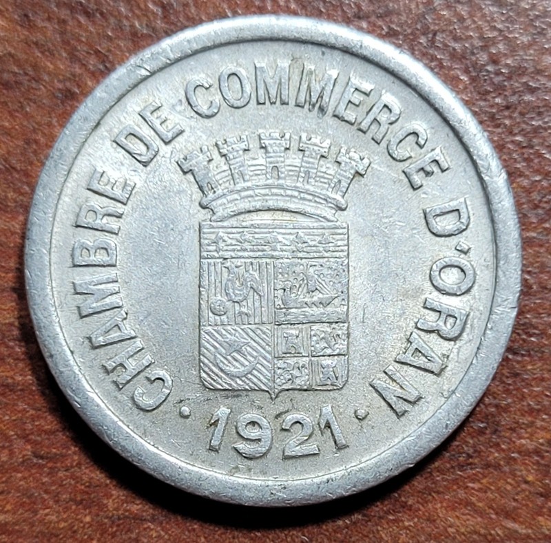 French ALGERIA 1921 Aluminum Necessity Token ORAN 5 Centimes AU KM-TnE1