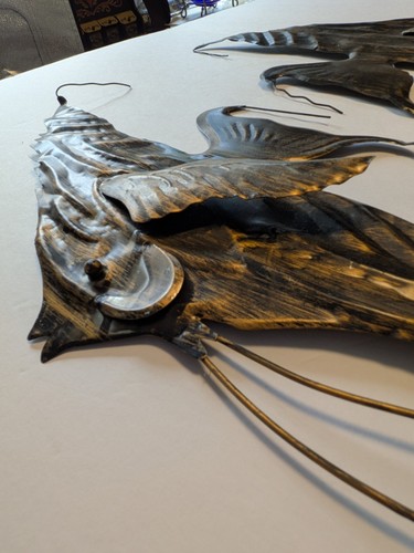 Vintage Angel Fish Hanging Wall Art Set of 2 Black Gold Metal MCM 20x11 - Picture 7 of 9