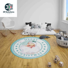 Christmas Round Carpet 3D Printed Decorative Carpet Snow Blue Living Room D