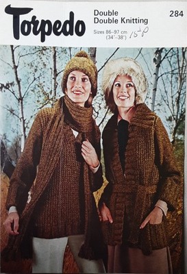 Orig Vintage Torpedo Ddk Damen Jacke Pullover Schal Mütze 34-38'' Strickmuster 284