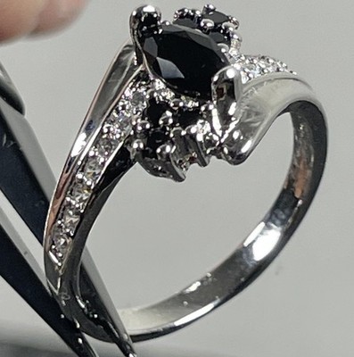   925 Sterling Silver Plated Black Gemstone Twisted Bypass Ring Women s Sz 8.25