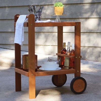 2-Tier Malaysian Hardwood Indoor and Outdoor Serving Cart by Sunnydaze
