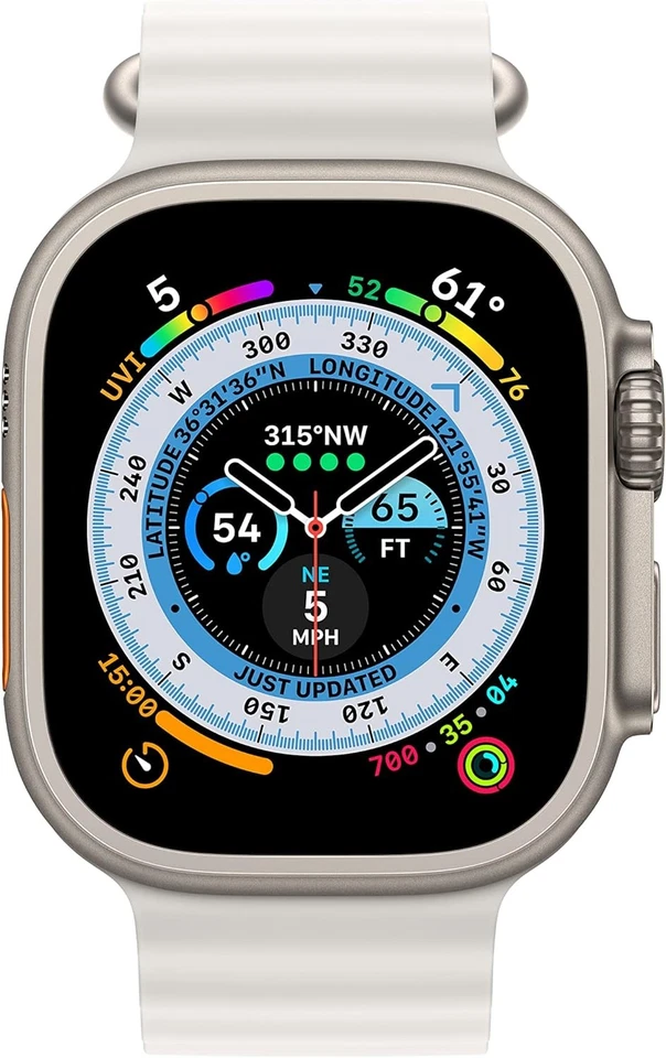 Apple Watch Ultra 49mm titânio (GPS + celular) pulseira oceânica branca - caixa aberta - Imagem 2 de 3