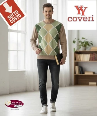 MAGLIONE-PULLOVER GIROCOLLO UOMO- YY COVERI- PURA LANA con intarsi-SALDI-60%