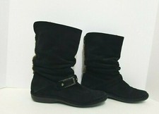 Stuart Weitzman Negro Gamuza Invierno Botines Puños Lana de Oveja Talla 7.5M