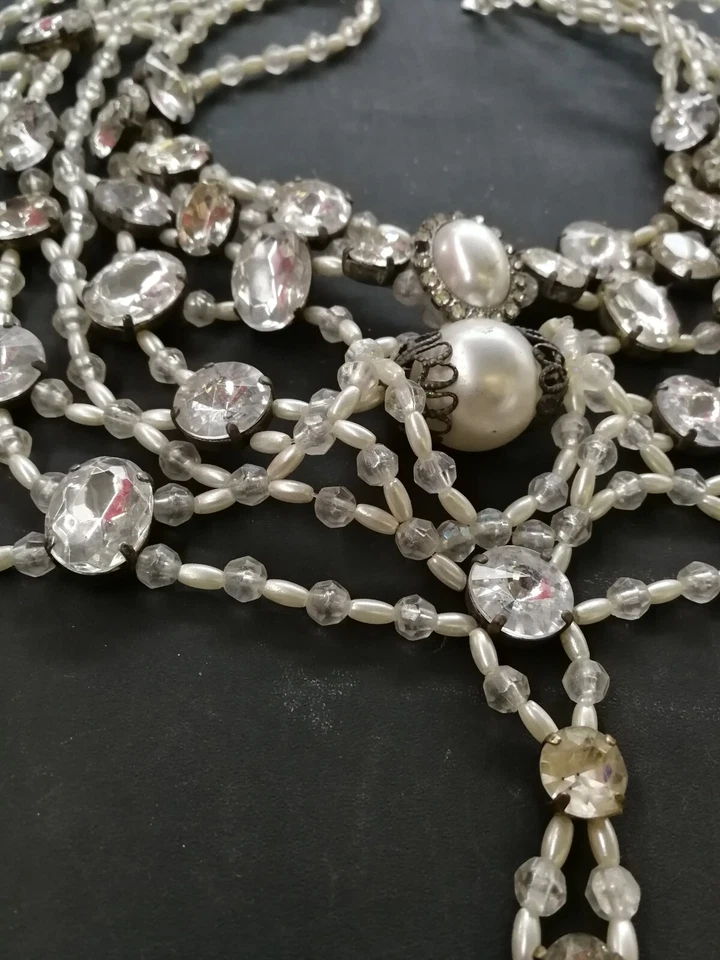 luxury jewelry woman necklace style crystal strass pearl pendant layered bib bid - Image 3 of 4