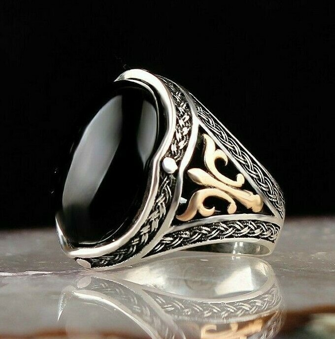 Solid 925 Sterling Silver Oval Black Onyx Stone Men's Ring | eBay