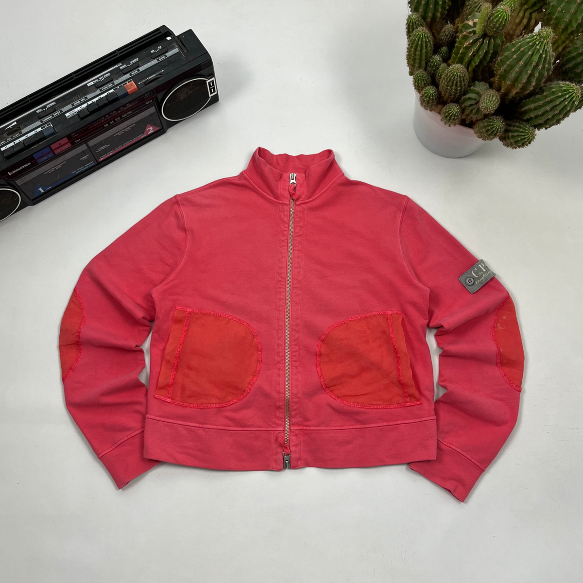 VINTAGE CP Company Womens Pink Zip-up Top Witn Patch Made in Italy 