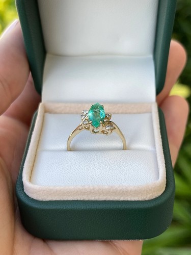 1.79tcw Vintage Styled Colombian Emerald-Marquise Cut & Diamond Accent Ring 14K - Picture 4 of 10