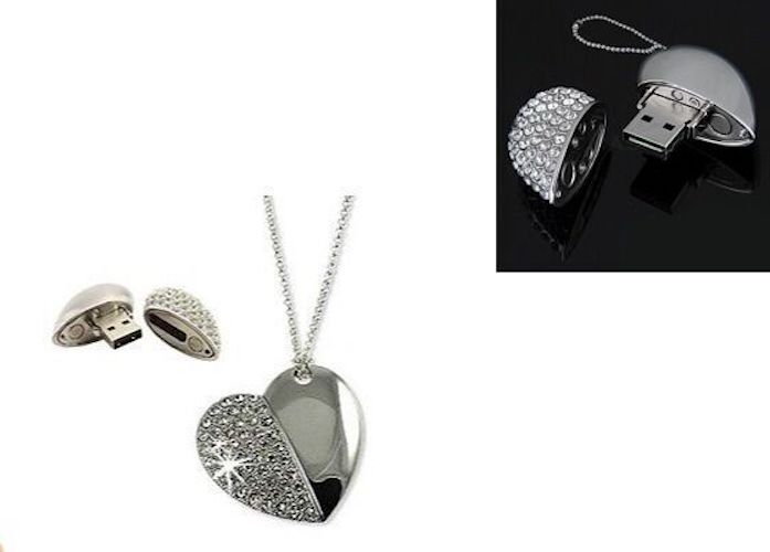 Clé USB coeur 128 Go en métal argenté pour stockage de données