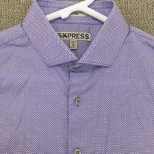 Express Button Up Shirt Mens Medium 15-15.5 Fitted Long Sleeve Purple Cotton