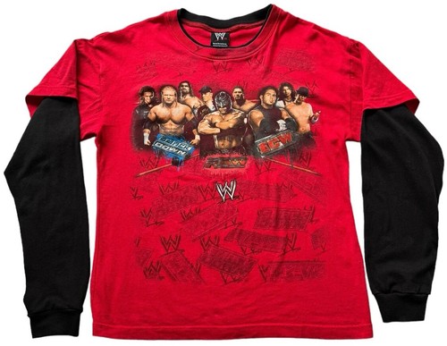 WWE Smackdown RAW ECW Shirt Boys X-Large Wrestling Icons Red Crewneck L-Sleeve - Picture 3 of 10
