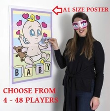 PIN THE DUMMY ON THE BABY Shower Party Game Boy Girl Unisex 4 -48 MULTI PLAYER