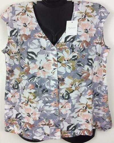 NWT Ryllace Sleep Lounge Tank Shirt 100% Organic Cotton Loose Fit Button Floral - 第 1/11 張圖片