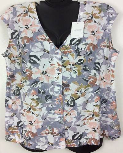 NWT Ryllace Sleep Lounge Tank Shirt 100% Organic Cotton Loose Fit Button Floral  - Picture 1 of 11