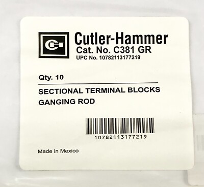 EATON CUTLER HAMMER C381 GR Sectional Terminal Blocks Ganging Rod 6'' C381-GR