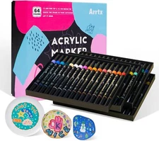 US Arrtx 64 Colors Acrylic Markers Paint Markers Dual-Tip Pens for Painting