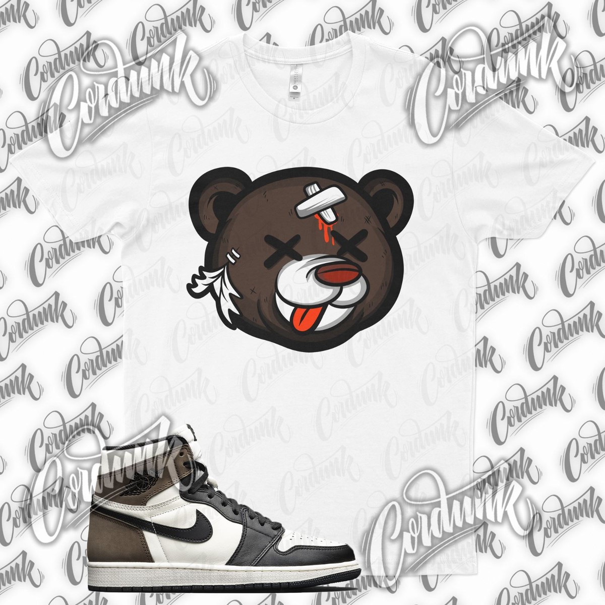 White DEAD BEAR Sneaker T Shirt to Match J1 Dark Mocha Travis
