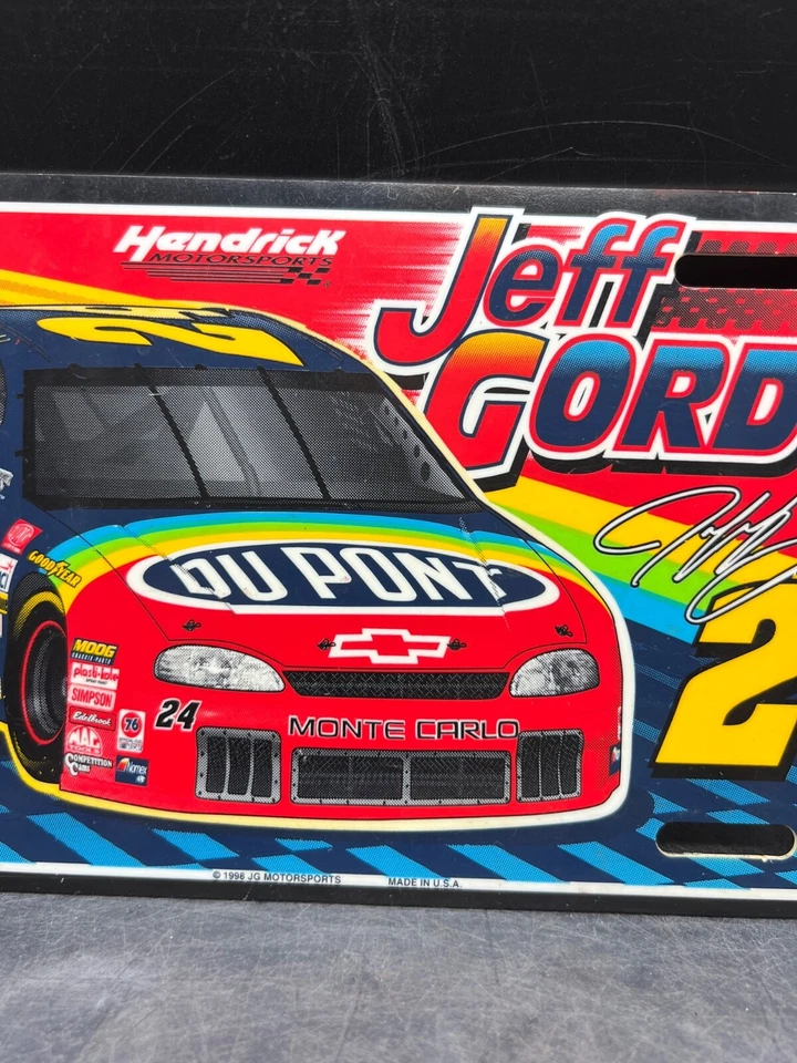 Vintage Nascar Racing Tag License Plate Jeff Gordon 24 Du Pont 1998 Plastic Sign - Image 3 of 4