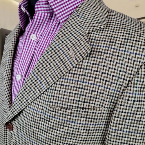 NAUTICA Blazer Silk Wool Stitch 40S Brown Glen Check Mens Sport Suit Coat Jacket - Picture 3 of 16