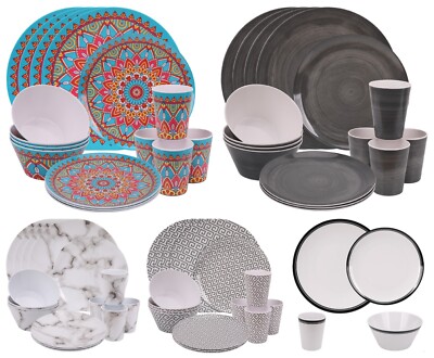 16pc Dinner Set Melamine Crockery Plates Bowls Tumbler Picnic Camping  Motorhome UK - Main Image