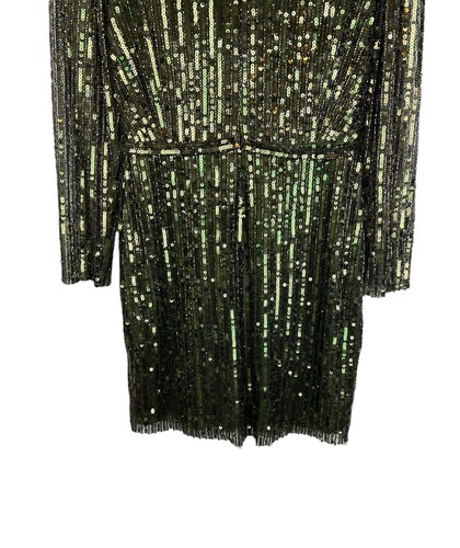 NEW Mac Duggal Green Fully Sequin Dress Size 4 Long Sleeve Mini Party Glitter - Picture 7 of 12