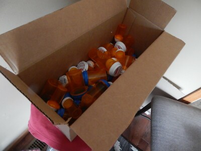 Lot of 60 Various sizes empty amber colored RX Pill Bottles Containers & lids