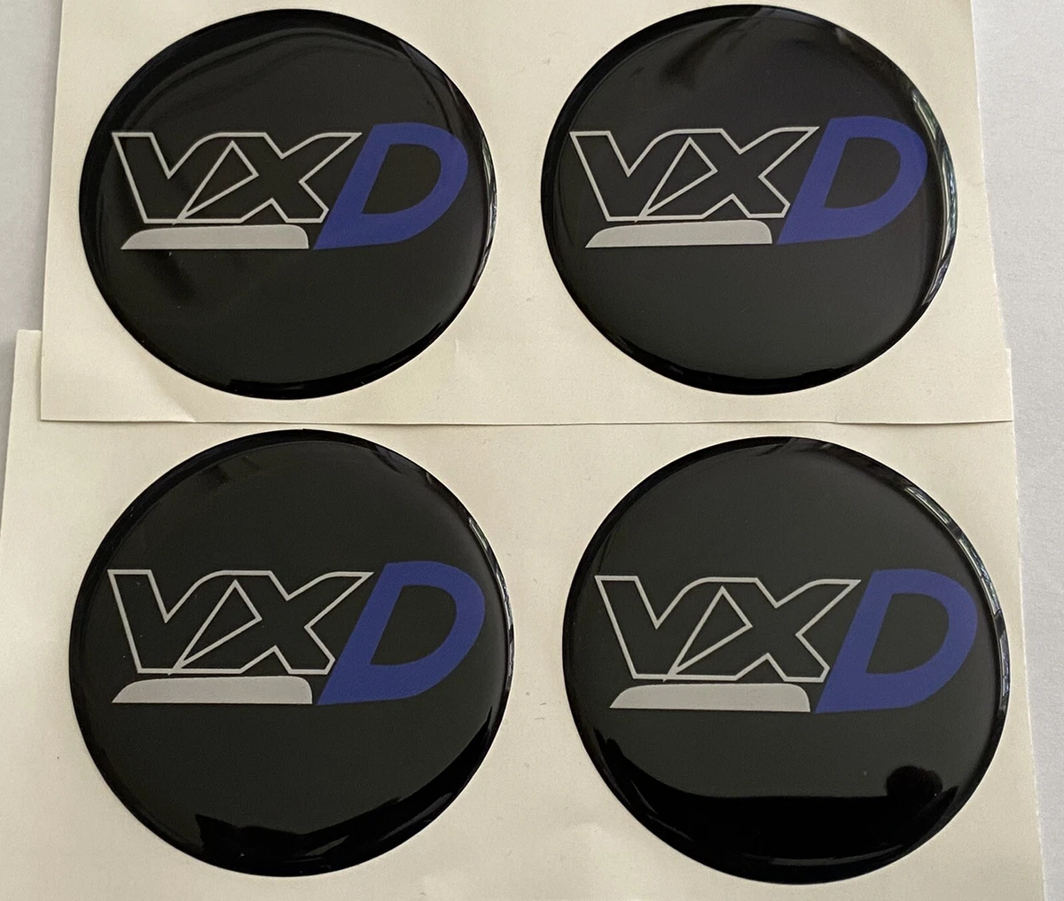 VAUXHALL VXD ALLOY WHEEL CENTRE CAP STICKERS X4 CORSA ASTRA INSIGNIA BLUE D 65mm