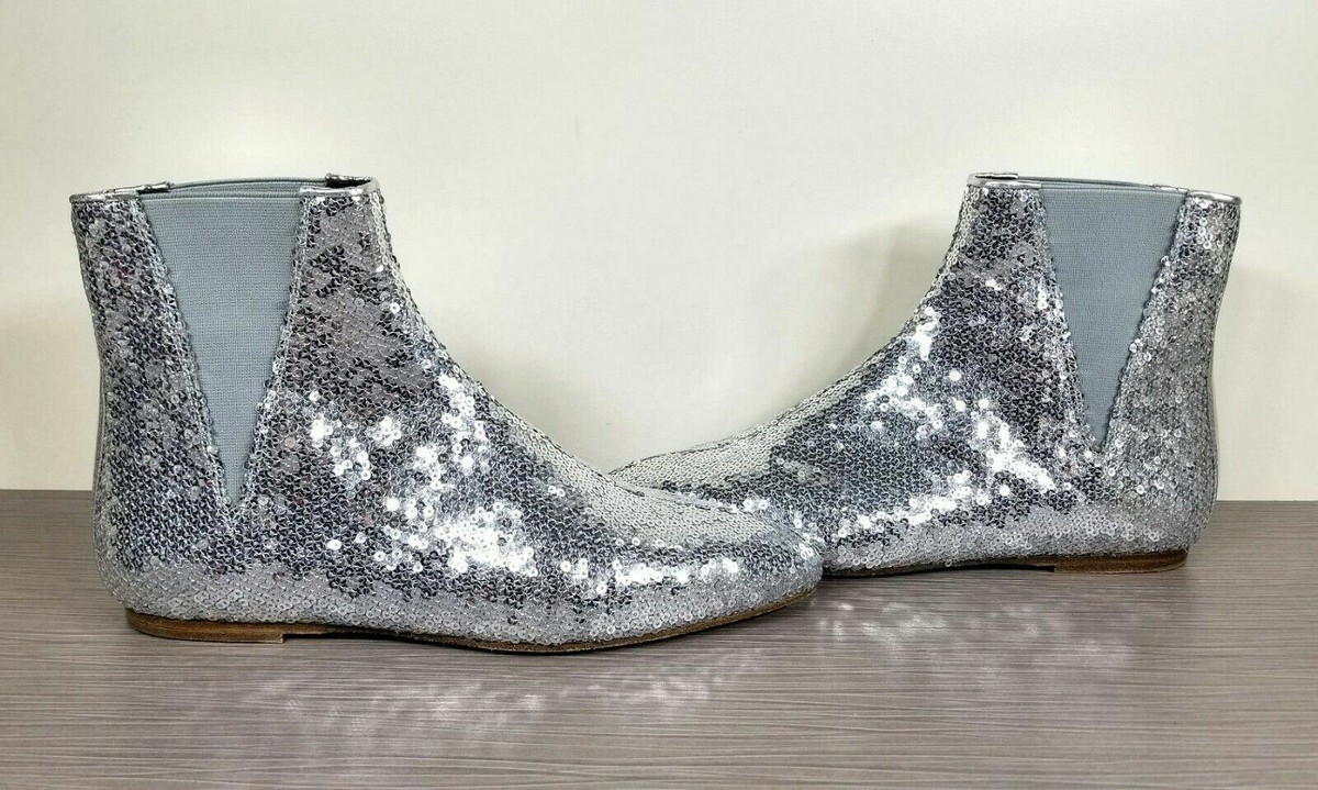 LOEWE Silver Sequined Leather Chelsea Boots, Womens Size 6 / 36 | eBay