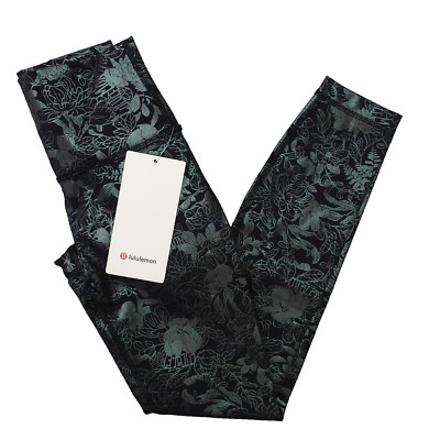New Lululemon Size 2 Wunder Under Tight 25'' *Shine LFIR $128 Black Floral