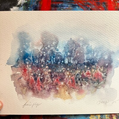 Original Painting Firefly Landscape handmade Nature Art watercolor USA Artettina