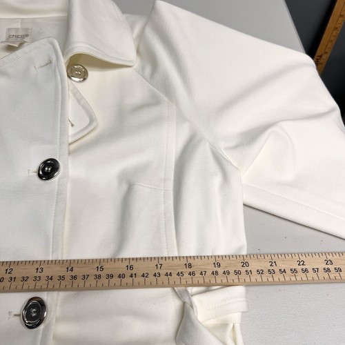 Chicos Womens 2 Ivory Trench Coat Collared Belted Pockets Wide Arms Minimalist - Picture 11 of 13