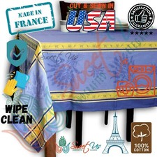 Wipeable Jacquard Tablecloth Rectangle Spill Resistant French Cotton Blue Olive