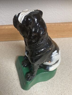 Vintage BULLDOG Glass Eyes Carnival Chalkware Plaster Figurine Dog