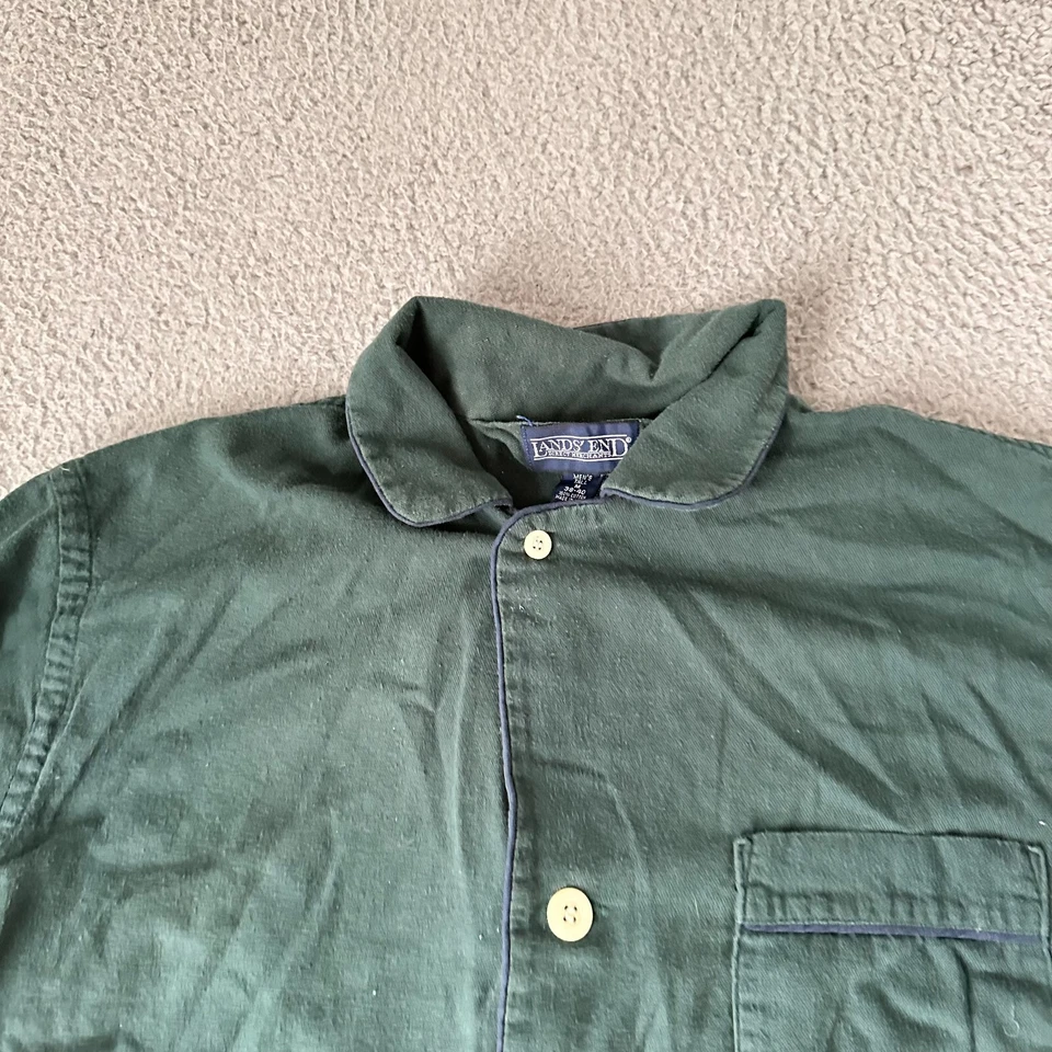 Vintage Lands End Shirt Adult Large Green Mens Cotton Pajama Made in USA 90s - Image 3 of 4