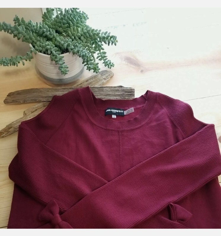 Karl Lagerfeld Cold Shoulder Sweater Merlot Sz M Bell Sleeves NWOT 