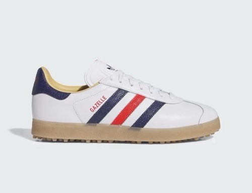 Adidas Men’s Gazelle Leather Spikeless Golf Shoes Sz.9 NEW JP7705 WHITE/Red/Navy