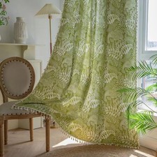 Boho Curtains 2 Panels Green Tropical Leaves Floral Linen Curtains for Living...