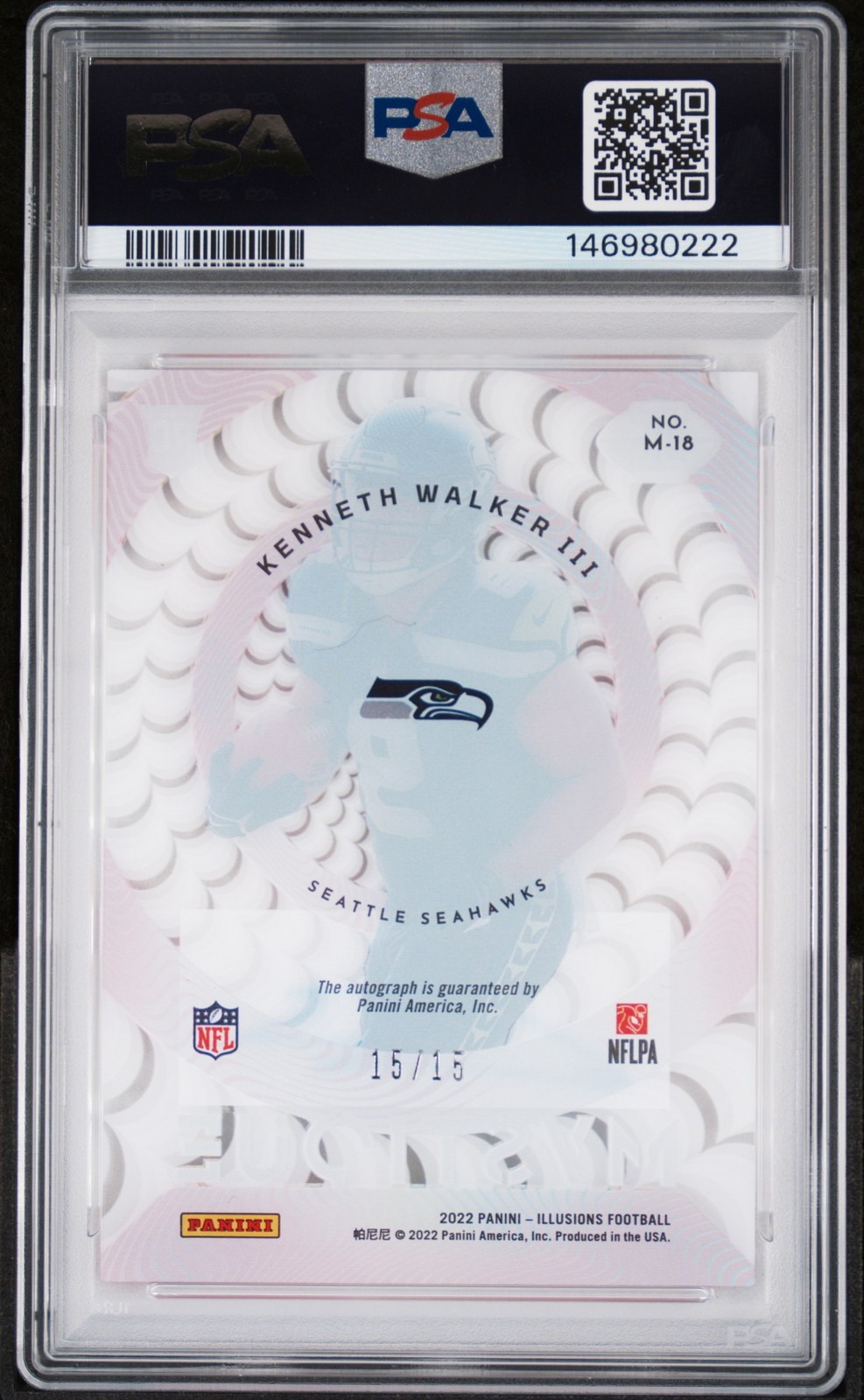 2022 Panini Illusions Mystique Autographs #M18 Kenneth Walker Red #/15 (PSA 9) view 2