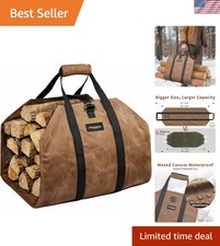Large Heavy-Duty Waxed Canvas Firewood Carrier Bag - 40" Long  Water-Resistant