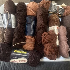 Mixed Brown / Tan Color Yarn Lot Some Vintage Different Brands And Sizes 