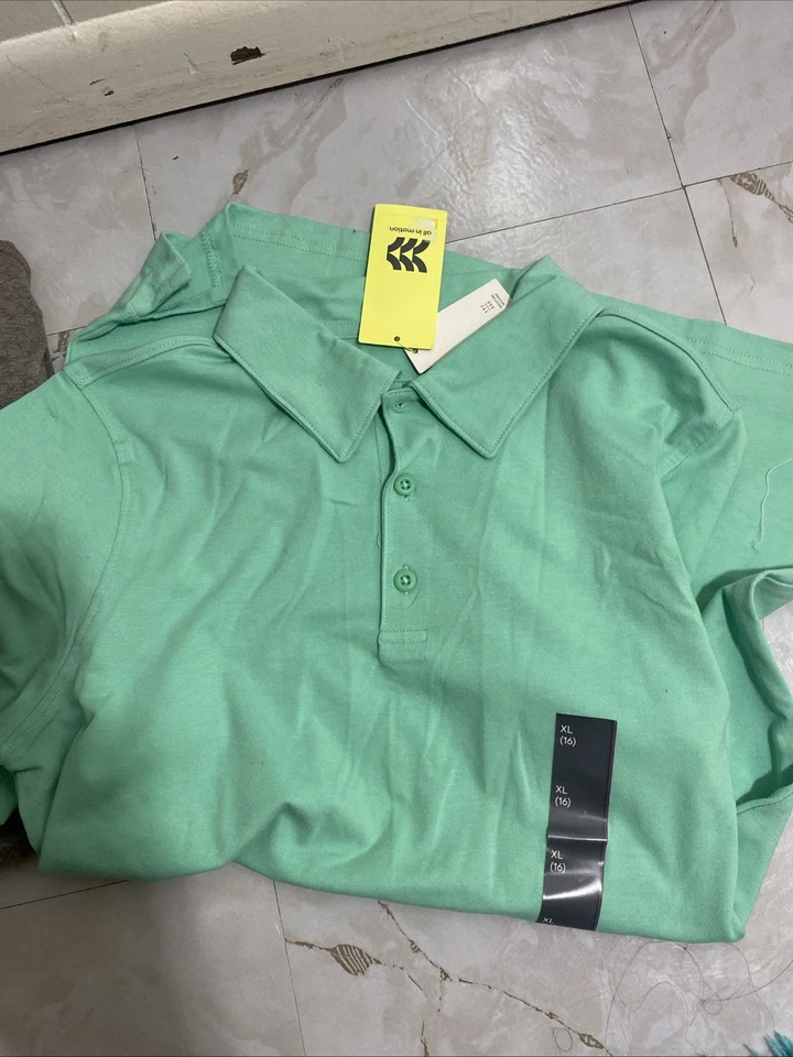 3 Boys Nwt All In Motion Xl 16 Polo Shirts Gray Mint Green - Image 2 of 4