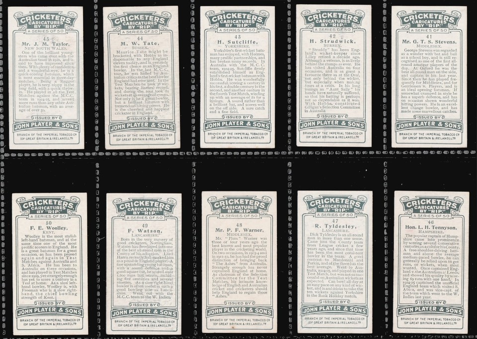 CRICKET CARICATURES BY RIP - A JOHN PLAYERS & SONS 1926 SET OF ...