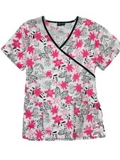 Scrub Studio Scrub Top S Shirt Flowers Butterflies Pockets White Pink Tie Back