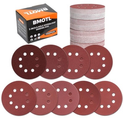 160Pcs 5-Inch 8-Hole Hook & Loop Sanding Discs Assortment:40 60 80 120 150 22...