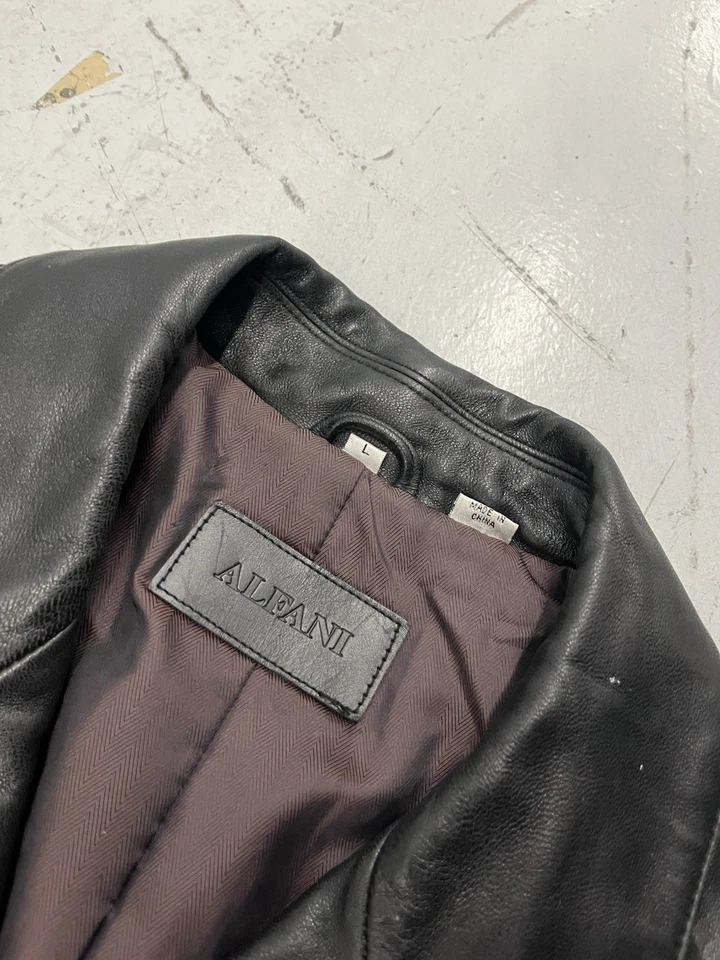 Chaqueta de cuero suave negra genuina Alfani para hombre XL 4 botones Y2K Foto 2 de 4