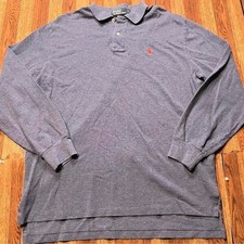 Polo Ralph Lauren Blue Heather Vintage Long Sleeve Golf Polo Button Shirt Large