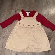 Gymboree Vintage 1999 Overall Dress Long Sleeve Bodysuit Floral Khaki Size 2T